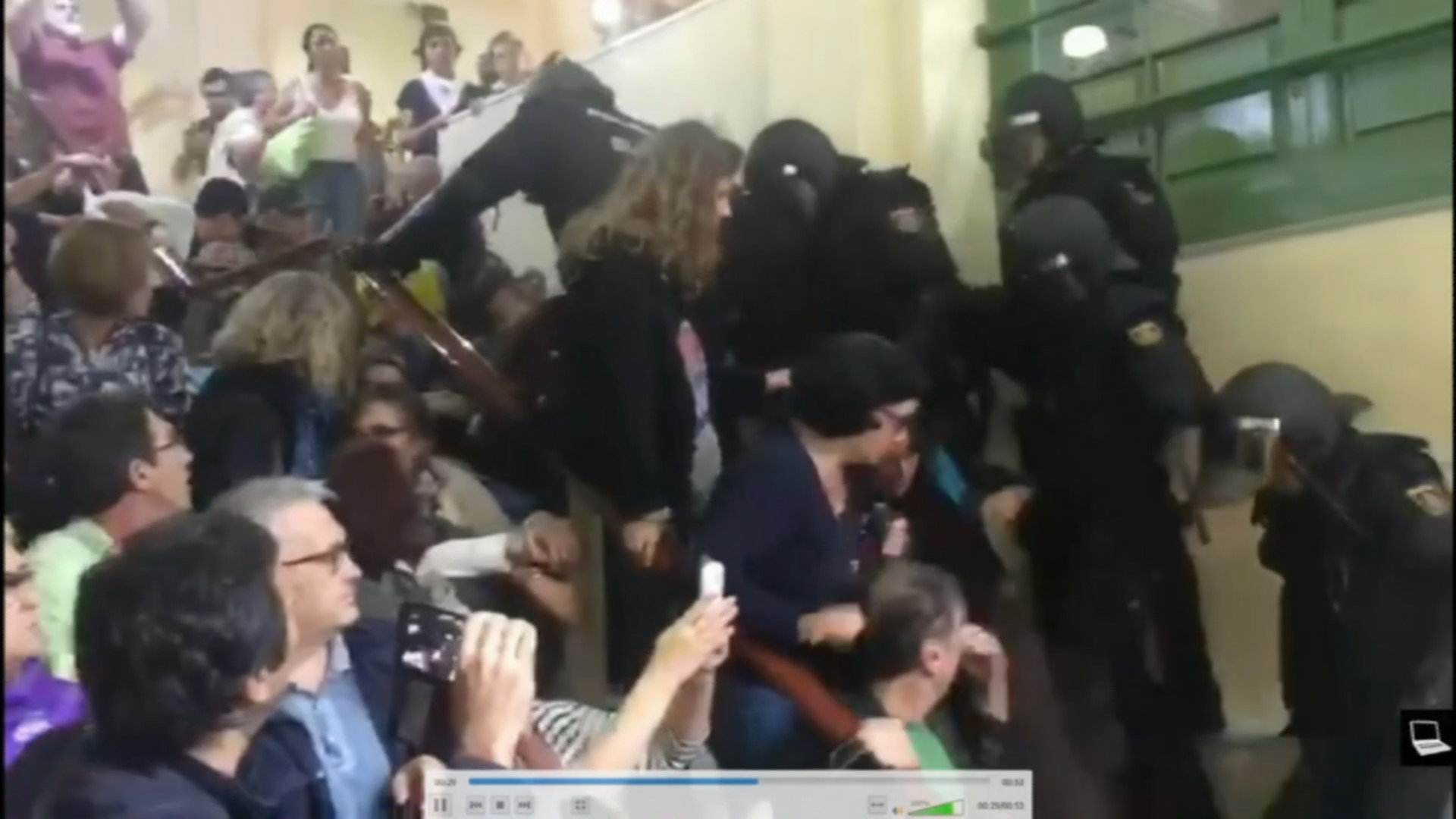 Footage of police at a Barcelona school on the day of the referendum shared in court on May 29